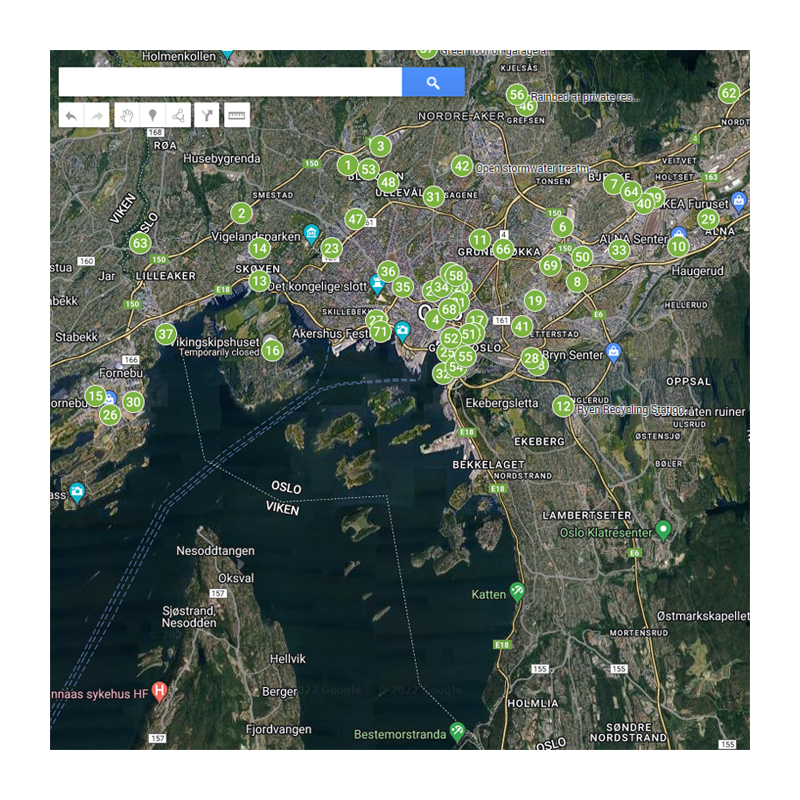 NFGI kart over grønn infrastruktur prosjekter i Oslo